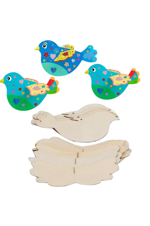 Drewniany Ptaszek ze Skrzydłami 10x6 cm – Zestaw 10 sztuk DIY Decoupage Dekoracje Świąteczne