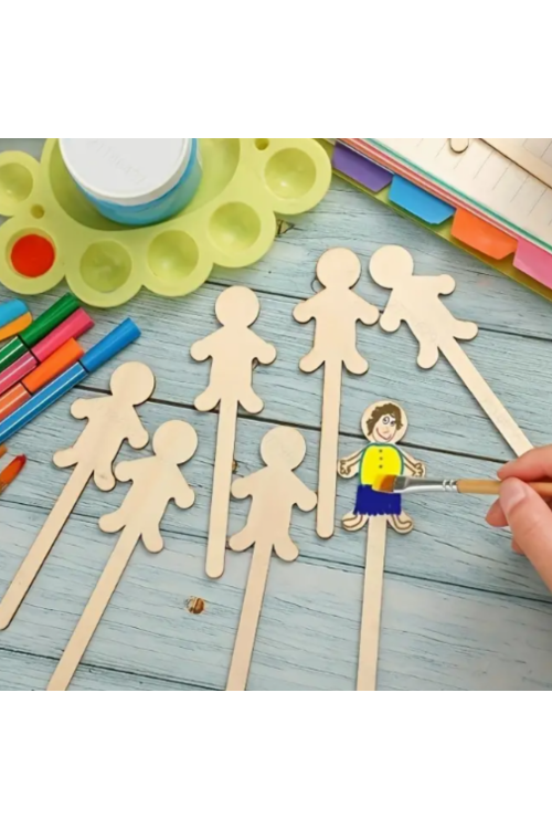 Drewniana Zakładka 13 cm w Kształcie Postaci – Zestaw 15 sztuk DIY Decoupage Prace Plastyczne