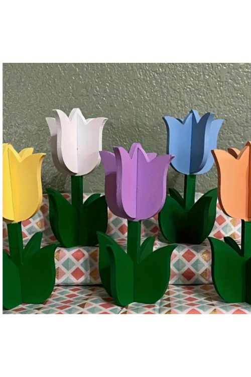 Drewniane Tulipany 3D – Zestaw 10 sztuk Dekoracje Wiosenne Wielkanocne DIY