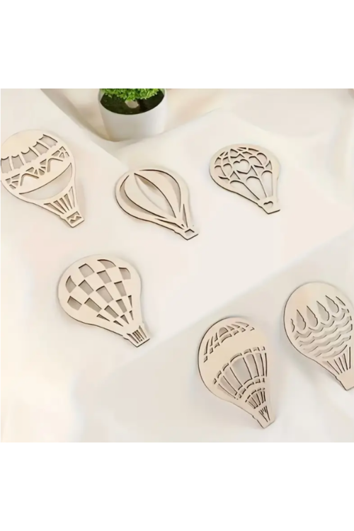 Drewniane Balony – Zestaw 12 sztuk (6 wzorów) Dekoracje Zawieszki DIY