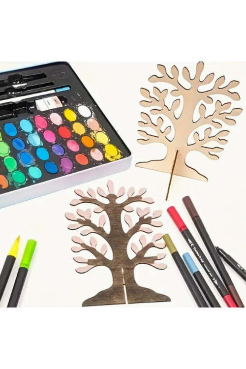 Drewniane Drzewko 3D 10 cm – zestaw 5 sztuk stojących dekoracji DIY