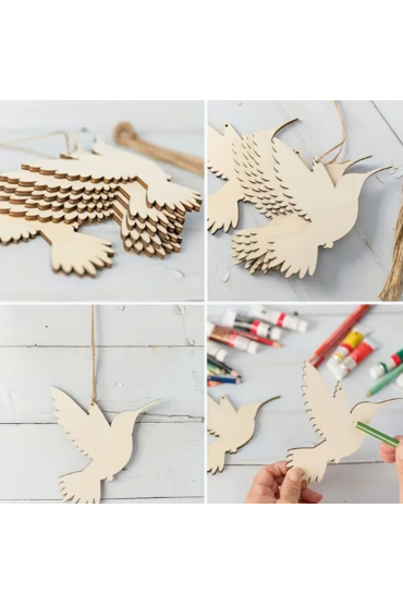 Koliber Drewniany 15cm Dekoracja DIY Decoupage Zawieszka Zestaw 10 sztuk