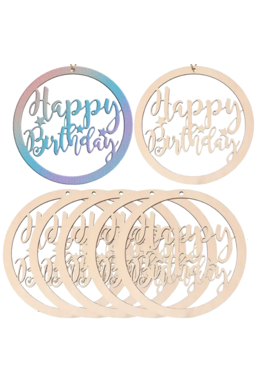 Drewniana Zawieszka „Happy Birthday” 12 cm Zestaw 5 sztuk Dekoracje Urodzinowe