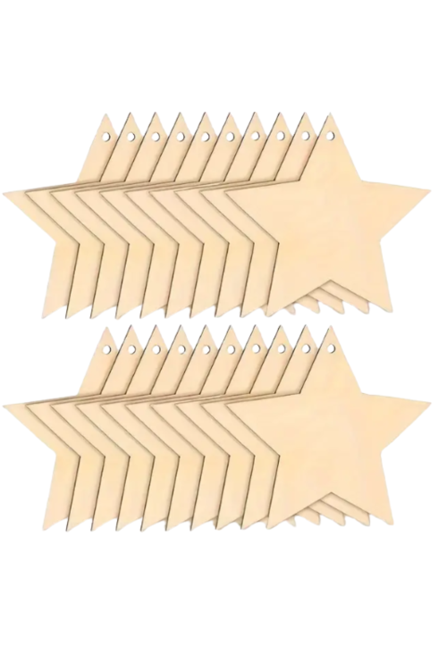 Drewniane Gwiazdki 8 cm Zestaw 20 sztuk Ozdoby Dekoracje Bożonarodzeniowe DIY
