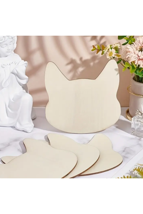 Drewniana Baza w Kształcie Głowy Kota 14 cm Zestaw 10 sztuk Dekoracje DIY