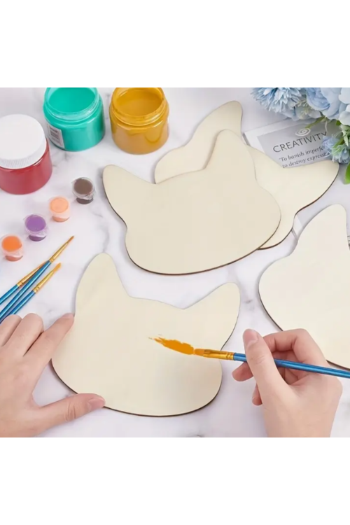 Drewniana Baza w Kształcie Głowy Kota 14 cm Zestaw 10 sztuk Dekoracje DIY