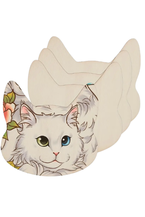 Drewniana Baza w Kształcie Głowy Kota 14 cm Zestaw 10 sztuk Dekoracje DIY