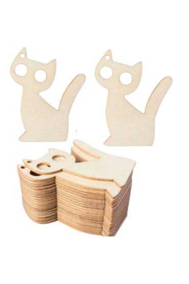 Drewniany Kot 7,5×6 cm Zestaw 15 sztuk Zawieszki Ozdoby Projekty DIY Rękodzieło