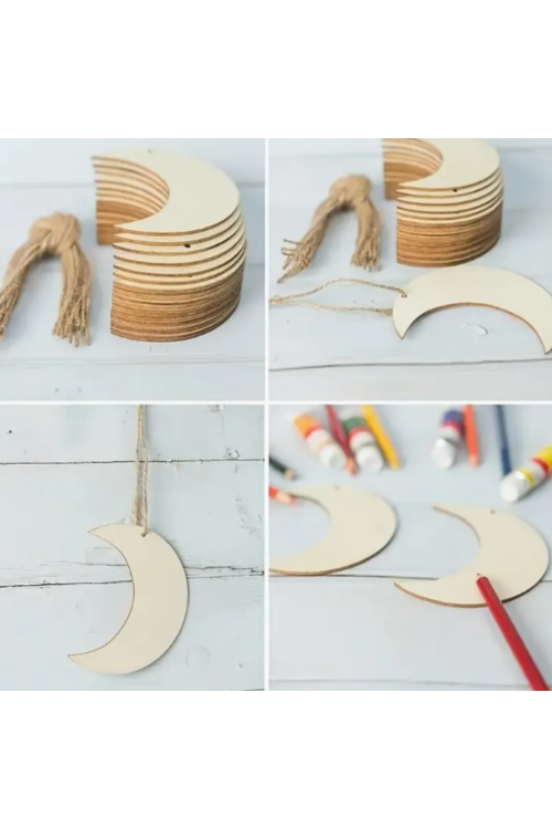 Zestaw 20 Drewnianych Księżyców 10 cm  Ozdoby do Malowania Decoupage i Projektów DIY