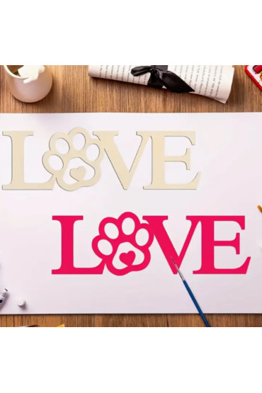 Drewniany Napis LOVE z Łapką 10 cm – Zestaw 10 sztuk Dekoracje DIY Scrapbooking