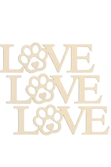 Drewniany Napis LOVE z Łapką 10 cm – Zestaw 10 sztuk Dekoracje DIY Scrapbooking