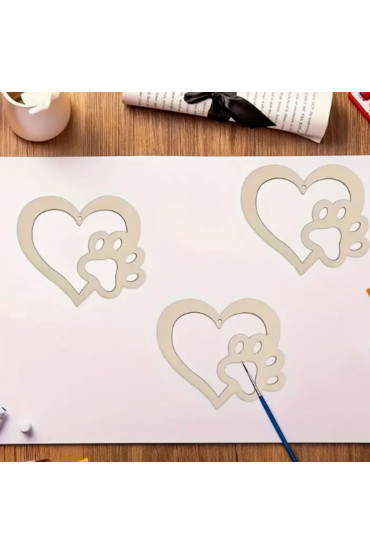 Drewniane Serca z Łapką 10 cm – Zestaw 10 sztuk Dekoracje dla Miłośników Zwierząt