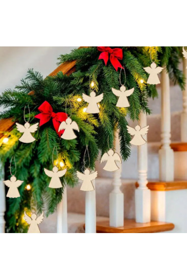 Drewniane Aniołki 12 sztuk – 6 wzorów Ozdoby Choinkowe Święta Boże Narodzenie