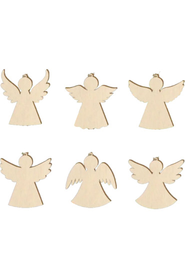 Drewniane Aniołki 12 sztuk – 6 wzorów Ozdoby Choinkowe Święta Boże Narodzenie