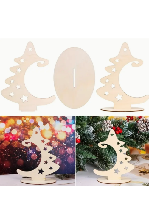 Drewniana Choinka ze Stojakiem 18 cm – Zestaw 5 sztuk Dekoracje Świąteczne DIY