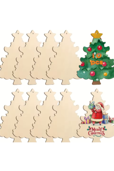 Drewniana Choinka 17×13 cm Zestaw 10 sztuk Ozdoby Świąteczne DIY Decoupage