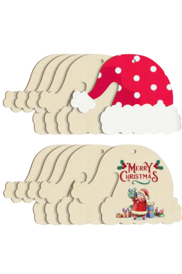 Drewniana Czapka Mikołaja 17×11 cm Zestaw 10 sztuk Ozdoby Świąteczne DIY