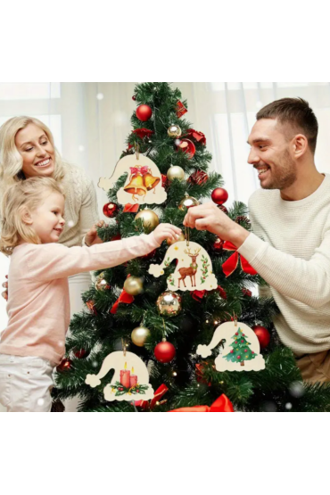 Drewniana Czapka Mikołaja 17×11 cm Zestaw 10 sztuk Ozdoby Świąteczne DIY